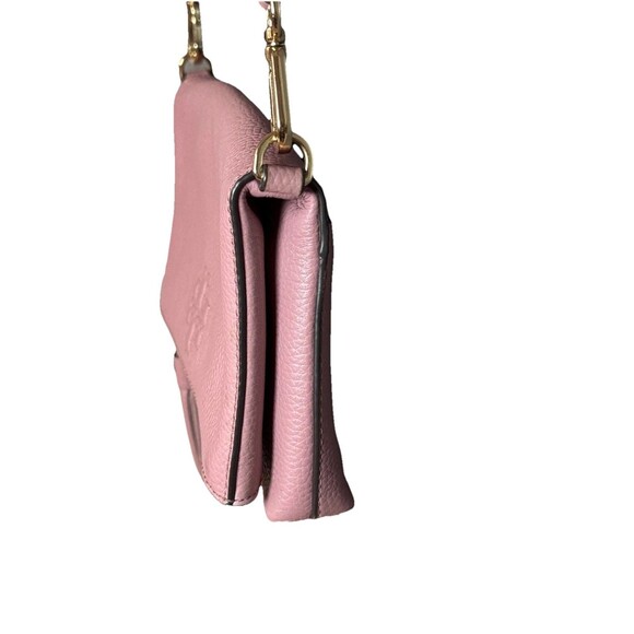 Tory Burch Thea Foldover Crossbody Pebbled Leather Pink Magnolia Bag Clutch - Picture 7 of 14
